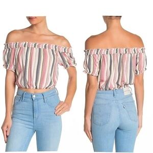 ✨$9 sale ✨ Ten Sixty Sherman Striped Off-Shoulder Women's cropped Top. Size L.